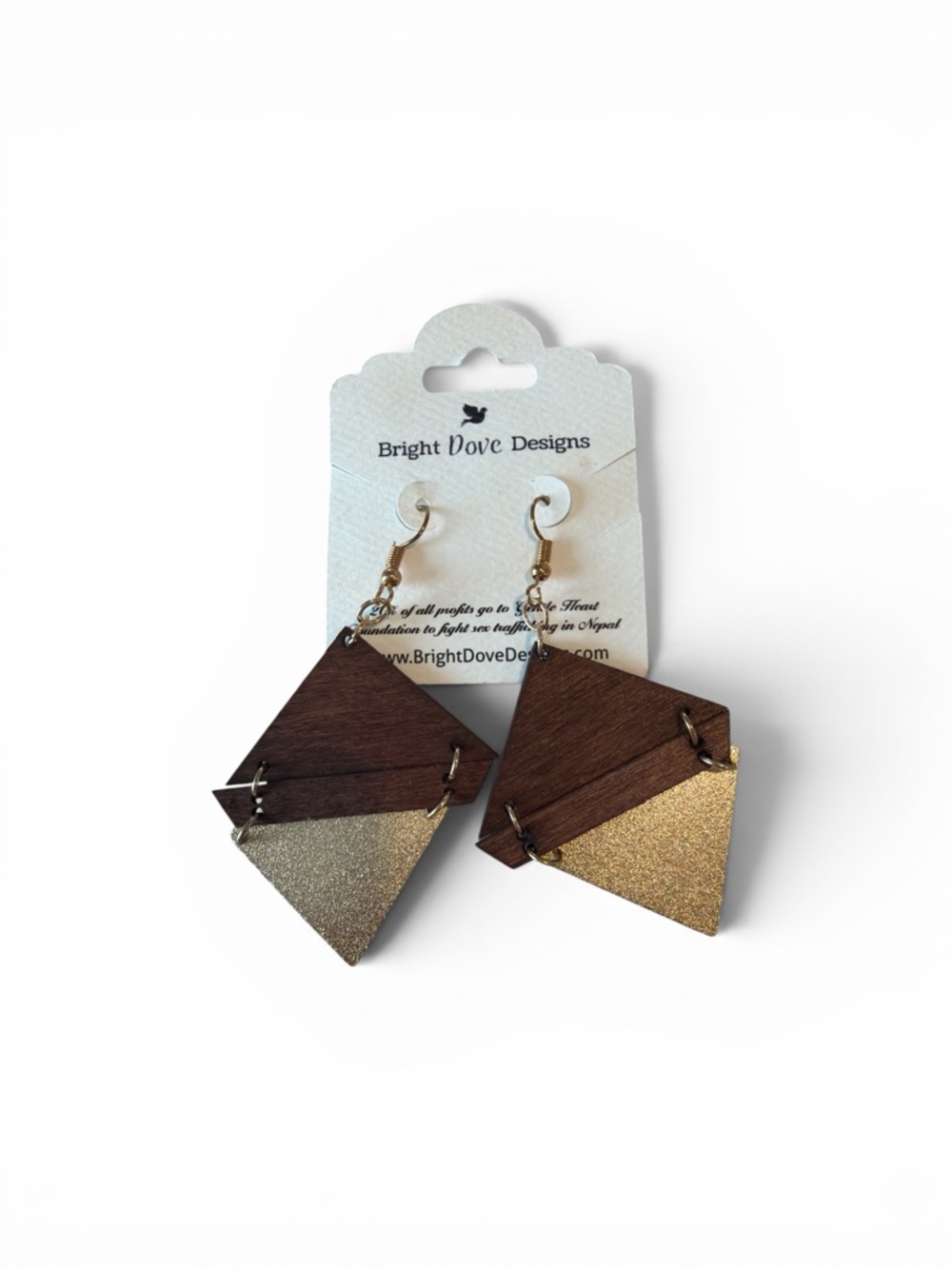 Gold & Brown Geometric Wood‎ Drop Earrings